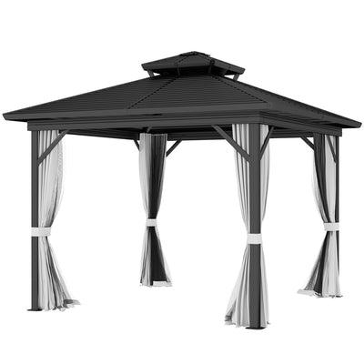 10' x 10' Hardtop Gazebo, Sun Shelter with Double Tier Metal Roof, and Hanging Hook