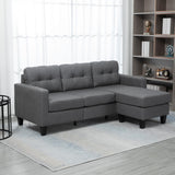 L-shaped Sofa, 3 Seater Couch with Ottoman, Corner Sofa with Thick Padded Cushion and Wood Legs