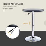 Modern Round Bar Table Adjustment Height Home Pub Bistro Desk Faux Leather Covered Wooden Top Chrome Base