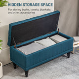 Pouf de rangement, banc de bout de lit en tissu lin avec rangement capitonné pour chambre à coucher