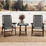 Ensemble bistro patio 3 pièces, ensemble table et chaises pliantes extérieures, ensemble de mobilier patio en métal avec porte-verres
