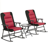 3pc Patio Foldable Rocking Chair Set, Outdoor Rocking Chairs and Table Bistro Set w/ Padded Seat, Headrest
