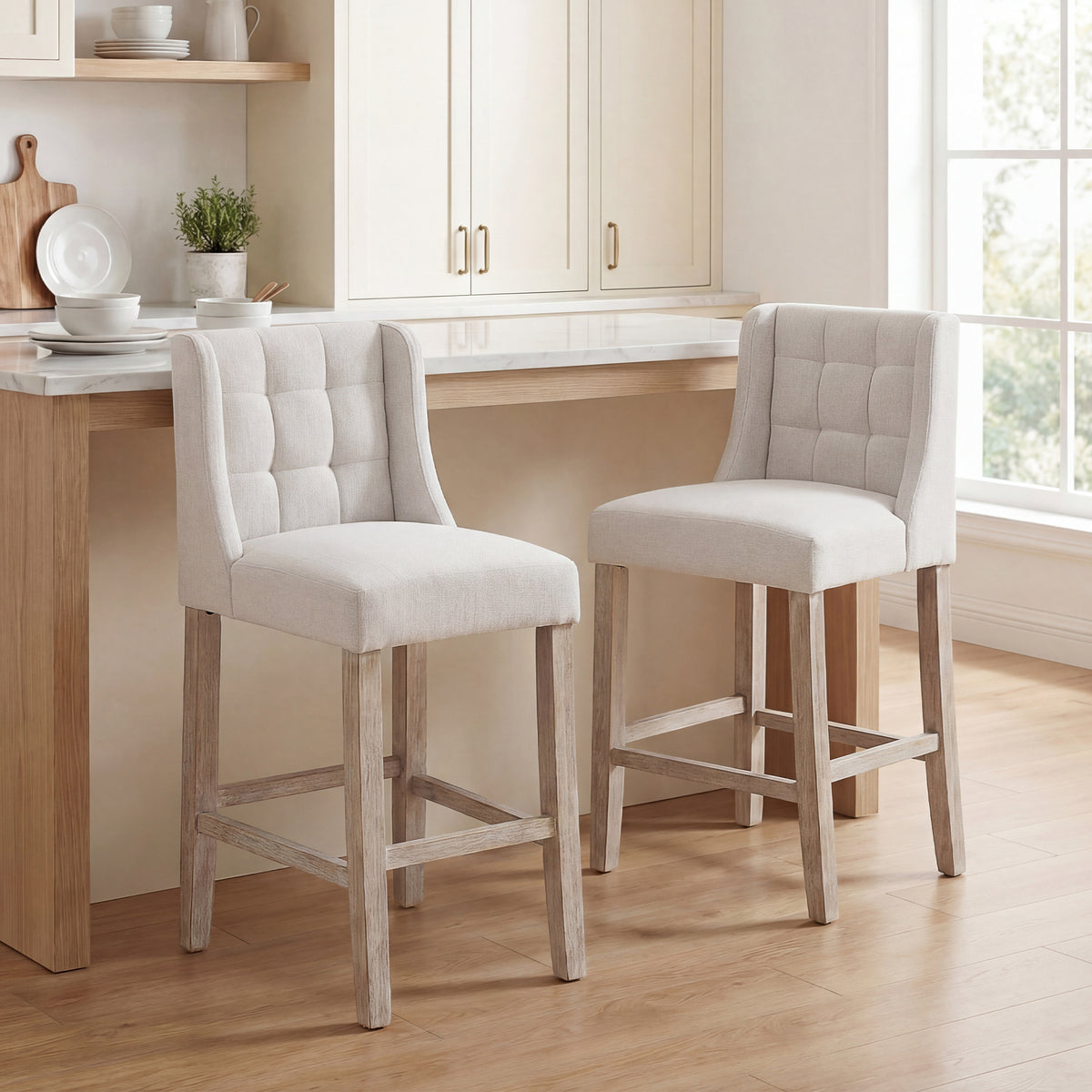 Tabourets de comptoir modernes rembourrés et capitonnés, ensemble de 2 chaises de comptoir pour cuisine