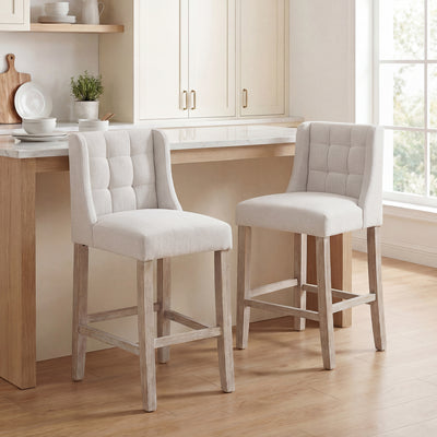 Modern Counter Bar Stools Tufted Upholstered Counter Chairs Set of 2 for Kitchen