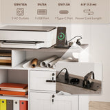 Mobile Printer Stand with Charging Station and USB Ports, Locking Filing Cabinet for A4 and Letter Size
