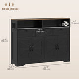 Sideboard, Buffet Cabinet with 4 Barn Doors and 3 Drawers, Coffee Bar Cabinet with Adjustable Shelves
