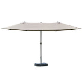 15' Outdoor Patio Umbrella with Twin Canopy Sunshade Steel Table Umbrella w/ Lift Crank