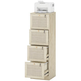 3 Drawer Filing Cabinet with Lock, Boho File Cabinet for A4 Letter Size Files with Decorative Rattan Accents