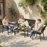 Outdoor 4 Piece Set Patio Furniture with Sofa, Tempered Glass Tabletop for Garden Backyard Porch