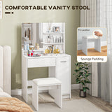Vanity Set with Mirror and Stool, Makeup Vanity Table with Storage Drawer, Cabinet, Adjustable Shelf for Bedroom