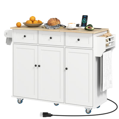 Îlot de Cuisine sur Roulettes avec Feuille Amovible, Chariot de Cuisine Roulant avec Plateau en Bois, Tablette Ajustable