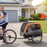 Dog Bike Trailer, Pet Cart Wagon Cart Carrier Attachment for Travel with 2 Doors, Large Wheels