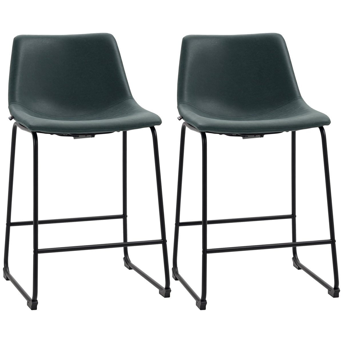 Counter Height Bar Stools Set of 2, Vintage PU Leather Bar Chairs
