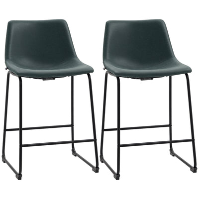 Counter Height Bar Stools Set of 2, Vintage PU Leather Bar Chairs