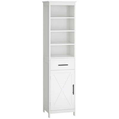 Tall Bathroom Storage Cabinet, Free Standing Bathroom Cabinet Slim Side Organizer w/ 3-Tier Open Shelf, and Drawer