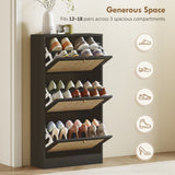 Meuble à chaussures en rotin avec 3 tiroirs basculants et des étagères réglables, meuble d'entrée pour 18 paires de chaussures
