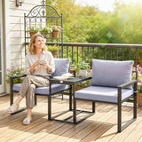 Outdoor Bistro Set, Patio Furniture Set with 2 Chairs and Side Table for Garden Balcony Poolside