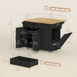 Kitchen Island Cart, Portable Kitchen Island Table with Charging Station, Rubber Wood Drop Leaf, Trash Storage
