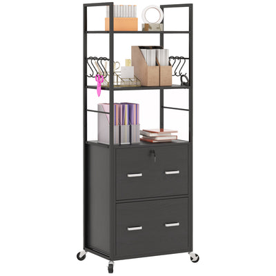 Mobile Filing Cabinet 2 Drawer File Cabinet with Key Adjustable Hanging Bar for Letter A4 and Legal Size