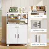 Microwave Cart with Wheels, Microwave Stand with Worktop, Open Shelves and Drawer, Storage Cabinet