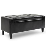 Storage Ottoman Bench, Linen Upholstered Bench with Tufted Design