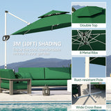 10 FT Cantilever Patio Umbrella with 360° Rotation & Adjustable Height, Crank and Tilt