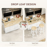 Kitchen Island on Wheels with Wood Drop Leaf, Rolling Kitchen Cart with Adjustable Shelf