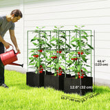 3 Packs Tomato Cages with 13.5 Gallon Grow Bags, Adjustable Square Plant Support Trellis