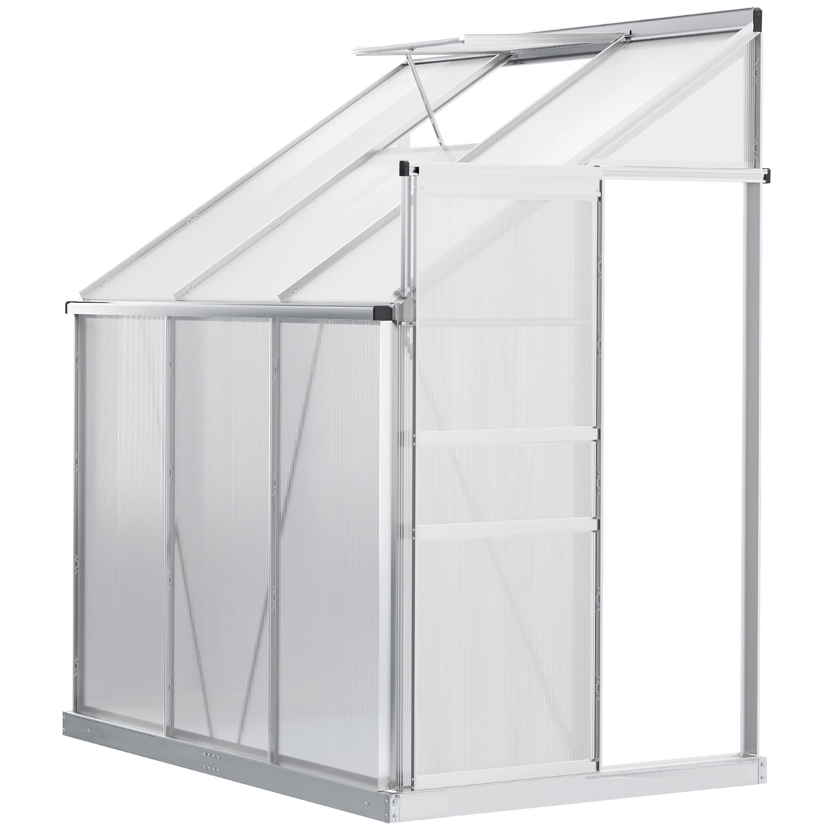 6' x 4' Aluminum Lean-to Greenhouse Polycarbonate Walk-in Garden Greenhouse with Adjustable Roof Vent
