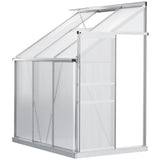 6' x 4' Aluminum Lean-to Greenhouse Polycarbonate Walk-in Garden Greenhouse with Adjustable Roof Vent