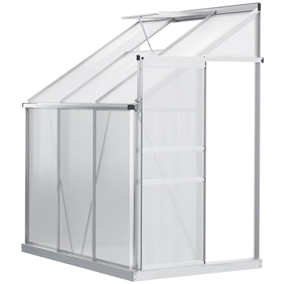 6' x 4' Aluminum Lean-to Greenhouse Polycarbonate Walk-in Garden Greenhouse with Adjustable Roof Vent