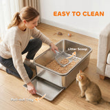 Stainless Steel Litter Box, XL Sifting Cat Litter Box for Medium and Large Cat