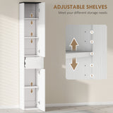 Tall Bathroom Cabinet with 2 Cupboards and Drawer, Slim Bathroom Storage Cabinet with Adjustable Shelves