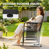 3 Pieces Rocking Bistro Set Outdoor Patio Furniture Set with Side Pockets, Mesh Seat, 2-Tier Table