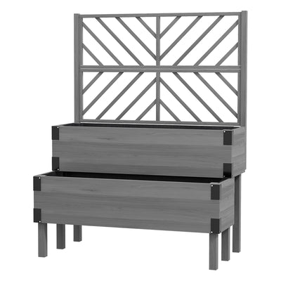 Raised Garden Bed with Trellis, 2 Tier Wooden Elevated Planter Box