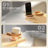 Couch Arm Tray, Clip-On Side Table with 360° Rotating Phone Holder and Removable Cup Holder