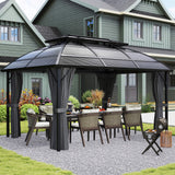 13' x 10' Patio Gazebo, Double Roof Outdoor Gazebo Canopy Shelter with Curtains and Aluminium Frame for Garden