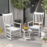 Ensemble de 3 Chaises Berçantes Extérieures, Ensemble de Chaises Berçantes de Patio en Bois avec Table Pliante, Dossier Haut et Accoudoirs