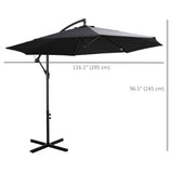 9.7ft Offset Patio UmbrellaCantilever Parasol with Crank Handle, 8 Ribs and Cross Base for Outdoor