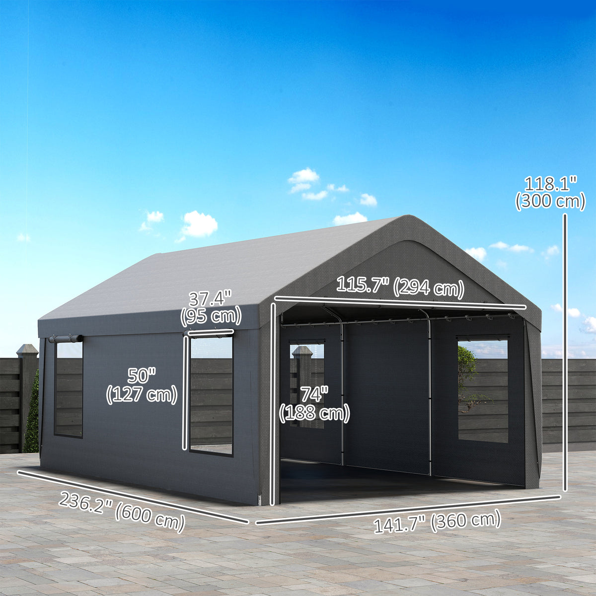 12 x 20ft Carport with 2 Roll-Up Doors, 4 Windows