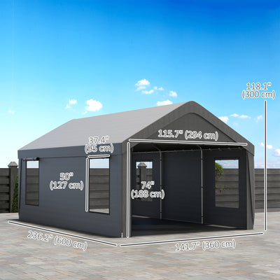 12 x 20ft Carport with 2 Roll-Up Doors, 4 Windows