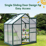 6.2' x 4.3' x 6.6' Clear Polycarbonate Greenhouse Large Walk-In Green House Garden Plants Grow Galvanized Base Aluminium Frame w/ Slide Door