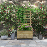 Bac à fleurs bois treillis lit surélevé jardin 4 roues plantes grimpantes 30