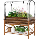 Raised Garden Bed with Cover, Metal Elevated Planter Box with Bottom Shelf and Liner