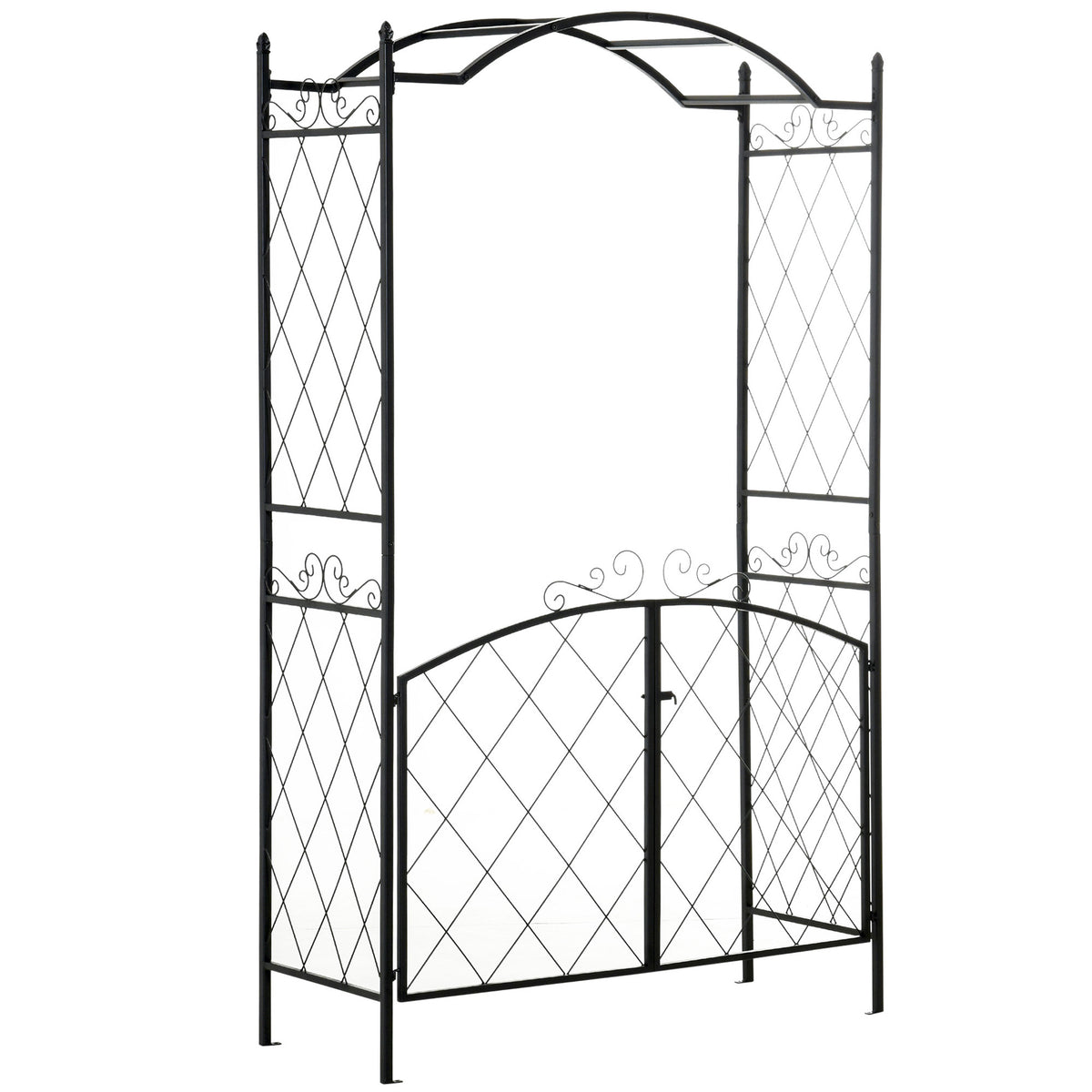 7FT Metal Garden Arch with Gate Climbing Planter Frame Backyard Decor for Vines Morning Glory