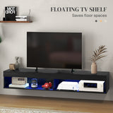 Meuble TV mural moderne avec rangement et éclairage LED pour téléviseurs jusqu'à 75 po, tablette TV flottante pour salon