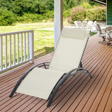 Patio Lounge Chair, Aluminum Reclining Outdoor Tanning Chair with 5-Level Adjustable Backrest, Head Pillow and Breathable Mesh Fabric