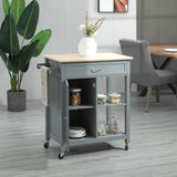 Chariot de cuisine roulant avec plateau en bois et tiroir, îlot de cuisine sur roulettes pour salle à manger
