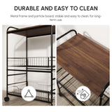 Rolling Kitchen Cart, 3-Tier Utility Storage Cart with 2 Basket Drawers & Side Hooks, Lockable Casters for Dining Room