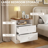 Nightstand with Charging Station 2 Drawers Bedside Table Set of 2